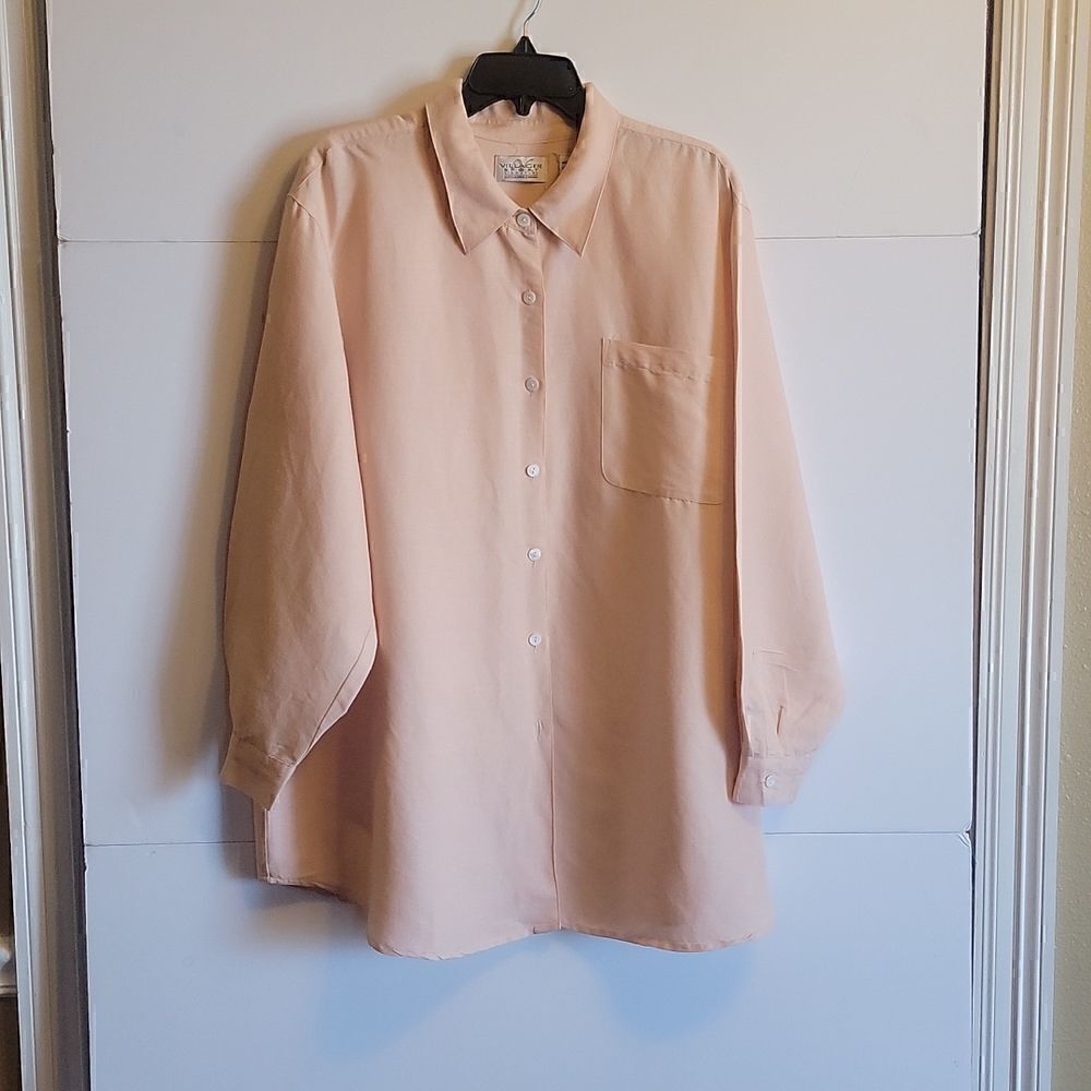 Villager Sport Plus Size 2 Ramie/Rayon Pink Shirt Top. Pocket on Left Top.